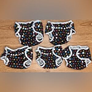 Lot Of 5 Thirsties Size 1 PUL cloth diaper covers For 0-9 months Snaps Brown Dot